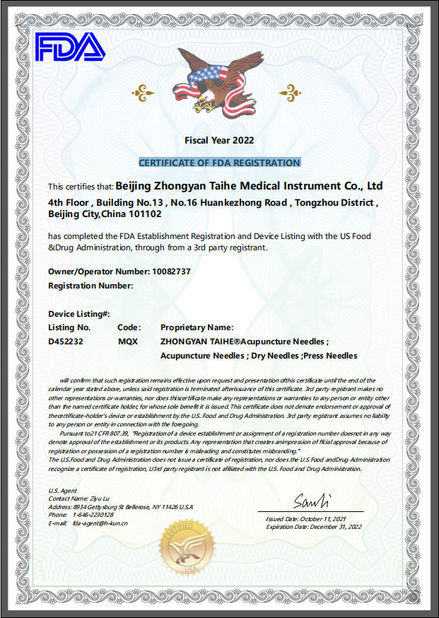 Cina Beijing Zhongyan Taihe Medical Instrument Co., Ltd. Sertifikasi